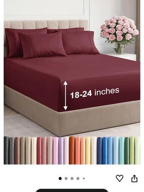 Deep Wine Fitted Sheet Set - Stretch Pocket for 18-24" Mattresses - Size King